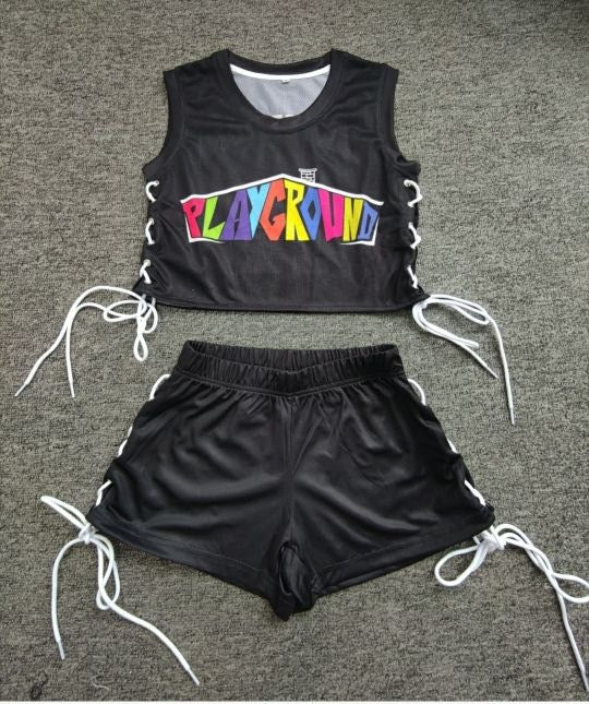 Embroidered Two Piece Set Jersey Shorts
